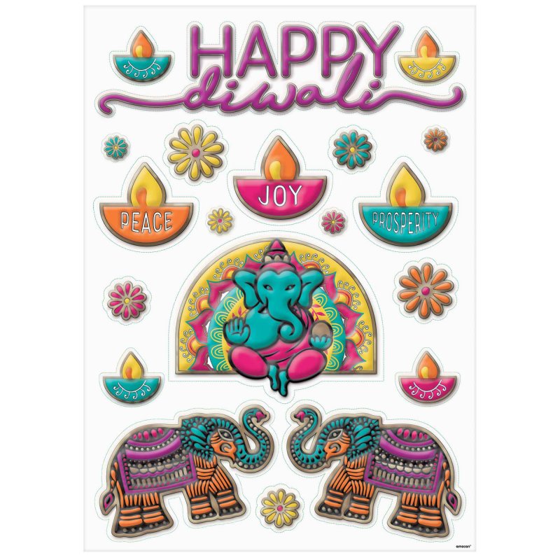 Vibrant Diwali foil embossed window decorations in assorted designs, perfect for adding festive elegance to any space.