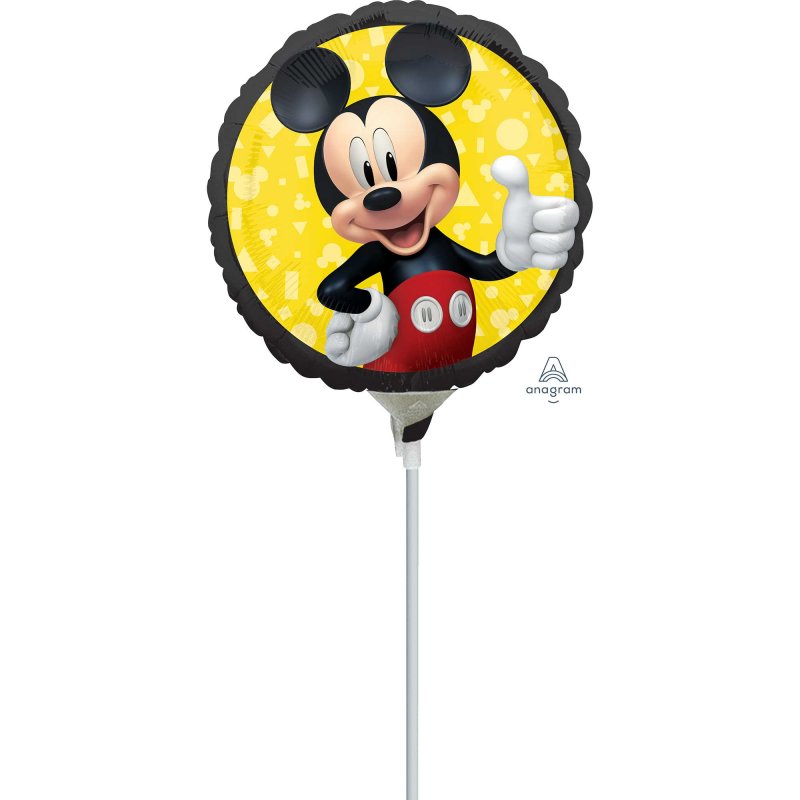 22cm Mickey Mouse foil balloon, perfect for air inflation and heat sealing, featuring a non self-sealing valve.