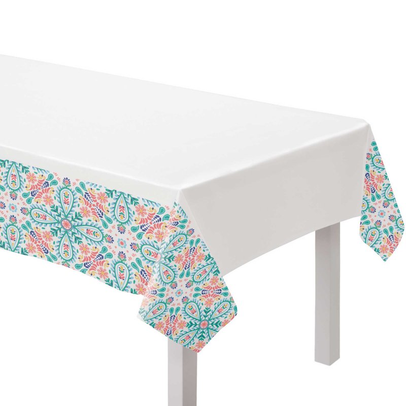 Boho Vibes Fabric Tablecover with unique border print, 164cm, perfect for stylish dining and protection from spills.