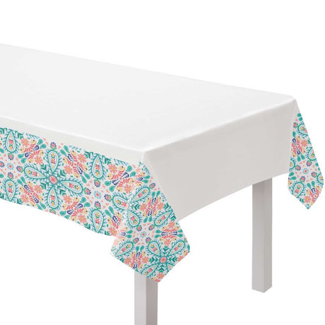 Boho Vibes Fabric Tablecover with unique border print, 164cm, perfect for stylish dining and protection from spills.