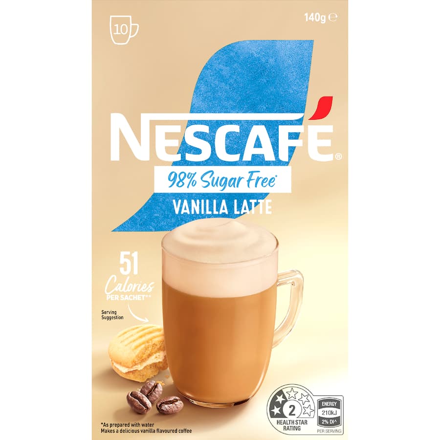 Nescafe 98% Sugar Free Coffee Sachets Vanilla Latte 10pack