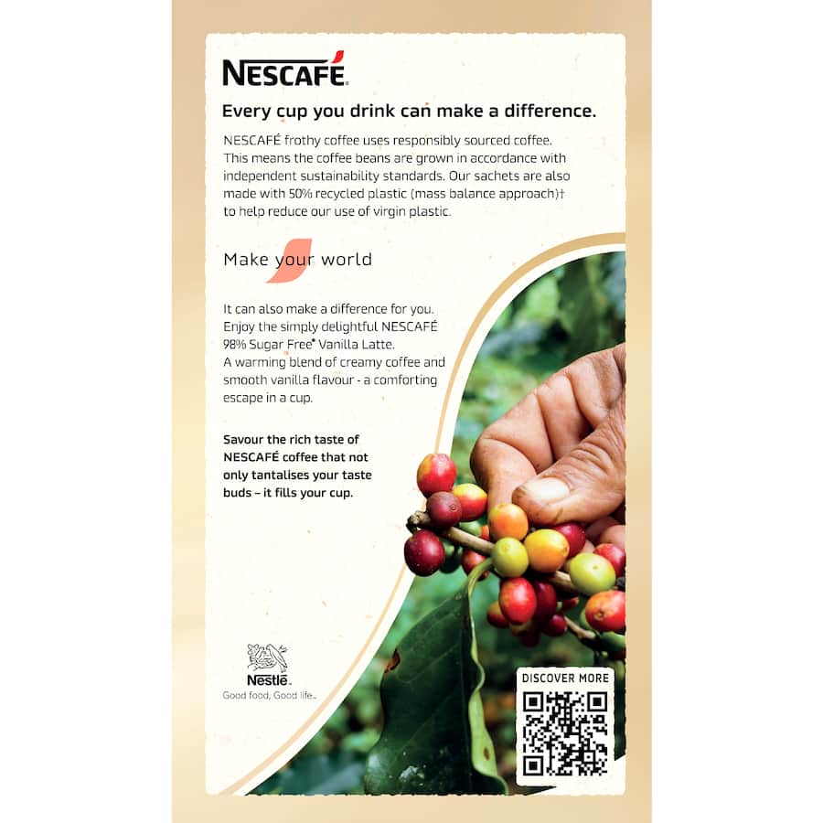 Nescafe 98% Sugar Free Coffee Sachets Vanilla Latte 10pack
