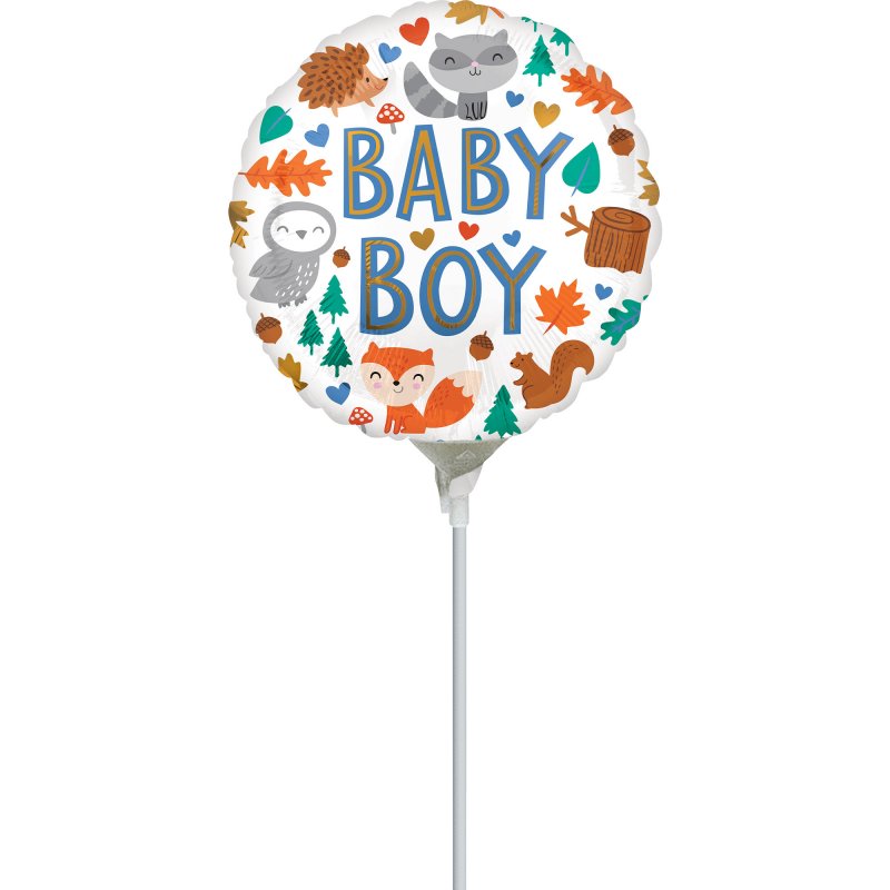 Foil Balloon featuring whimsical woodland designs for a baby boy, ideal for showers and celebrations, 22cm size.