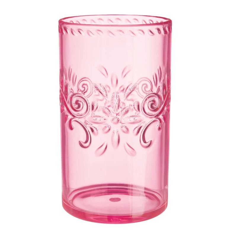 Boho Vibes pink floral highball tumblers with debossed finish, perfect for cocktails and outdoor gatherings.