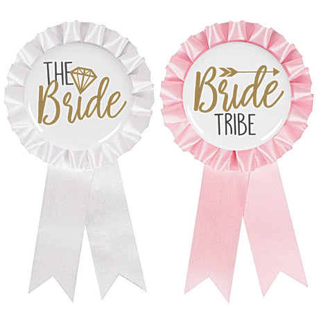 Colorful bachelorette award ribbons, 14cm, pack of 8, perfect for party games and lasting keepsakes.
