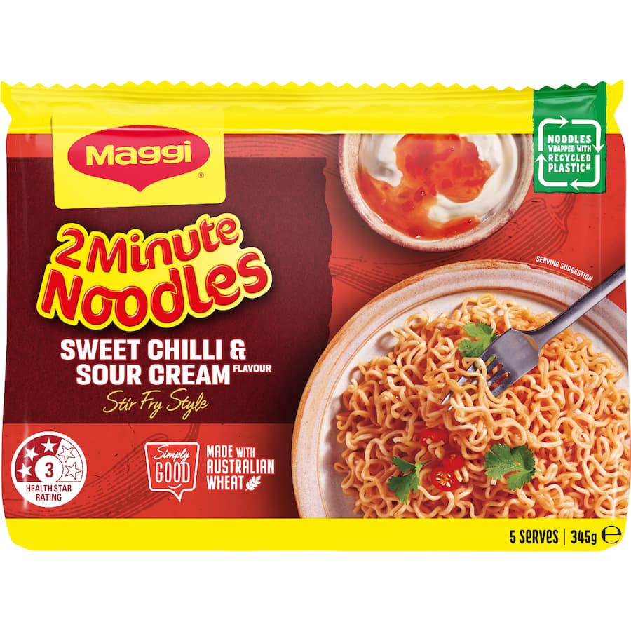Maggi 2 Minute Stir Fry Noodles Sweet Chilli & Sour Cream 5 pack 345g