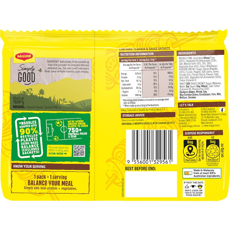 Maggi 2 Minute Stir Fry Noodles Sweet & Smokey Barbecue 5 pack 360g