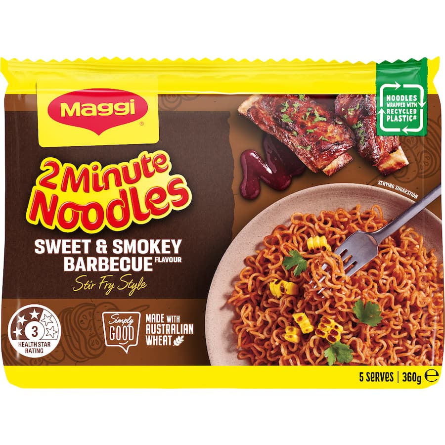 Maggi 2 Minute Stir Fry Noodles Sweet & Smokey Barbecue 5 pack 360g