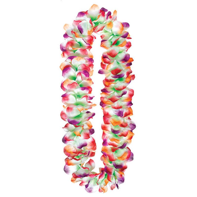Vibrant multi-coloured 101cm lei, perfect for festive celebrations and Hawaiian-themed parties.