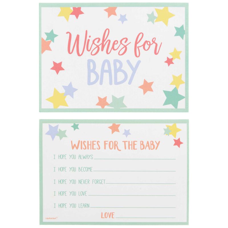 Pack of 24 baby shower wish cards, 8cm x 12cm, perfect for guests to write their well wishes for the new baby.