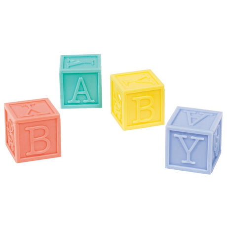 Colorful baby blocks (3cm, pack of 4) crafted from non-toxic plastic, ideal for infant play and early development.