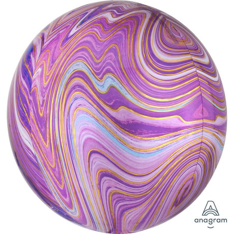 Self-sealing XL purple marble foil balloon, 40cm, perfect for celebrations.