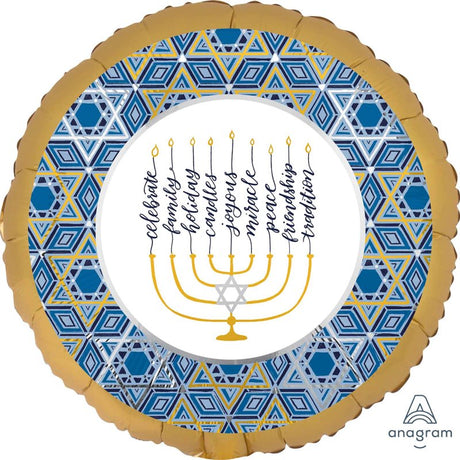 XL satin-infused foil balloon for Hanukkah, 45cm, perfect for festive decor and celebrations.