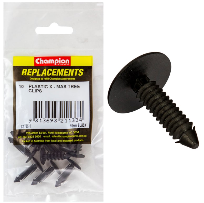 Plastic Xmac Tree Clips Black 16mm (10PK) (Packet)