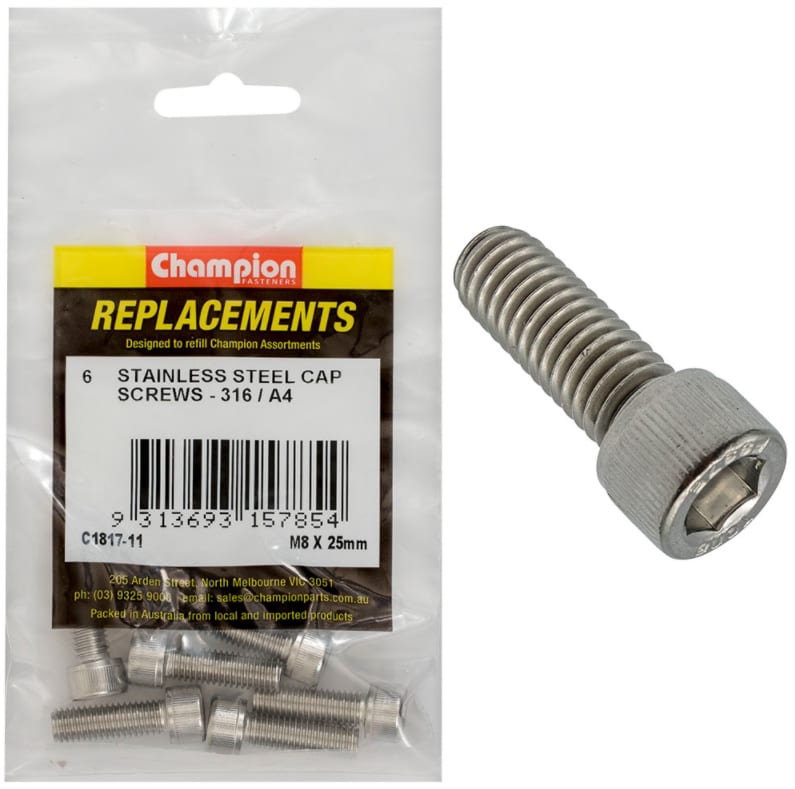 Cap Screws Stainless Steel M8 25MM (Packet)