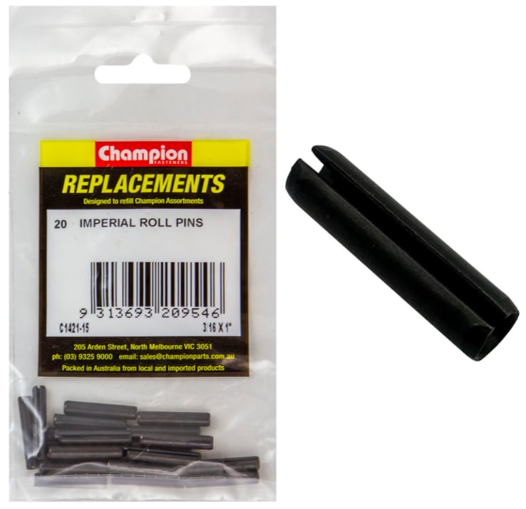 Champion 3/16in x 1in Roll Pin 20 Pack