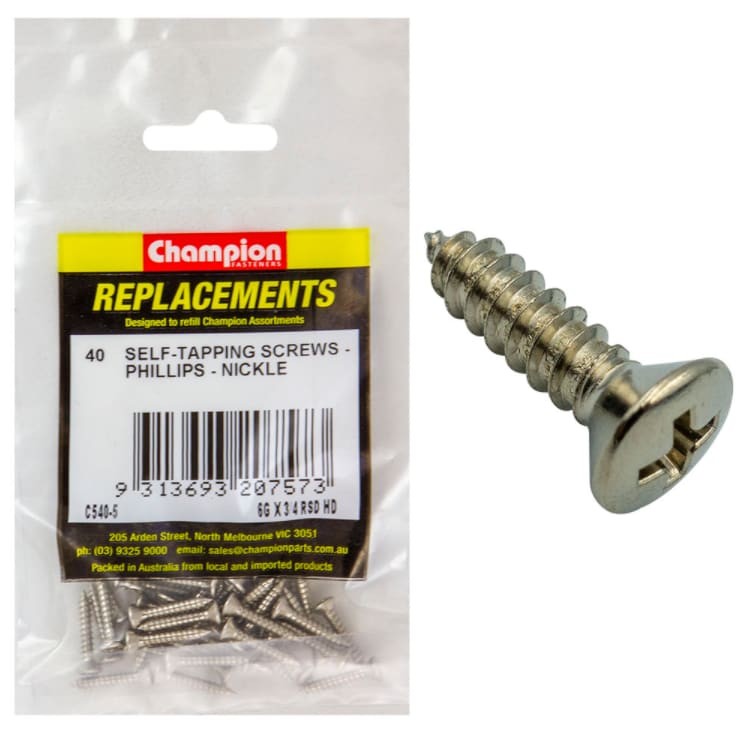 6G X 3/4 RSD HD Self- Tapping Screws Nickle-40PK (Packet)