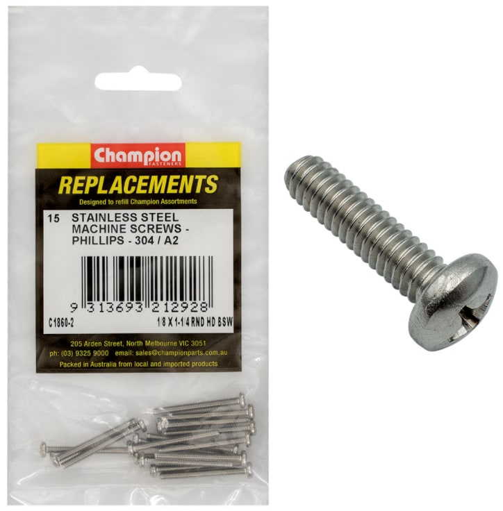 1/8 X 1-1/4 RND Stainless Steel Machine Screws-15PK (Packet)