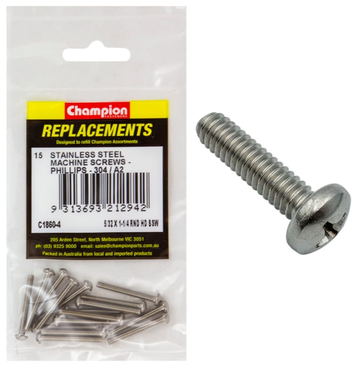 5/32 X 1-1/4 Stainless Steel Machine Screws-15PK (Packet)