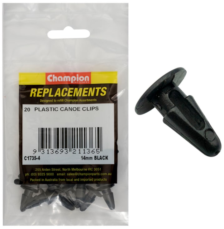 14MM Black Plastic Canoe Clips-20PK (Packet)