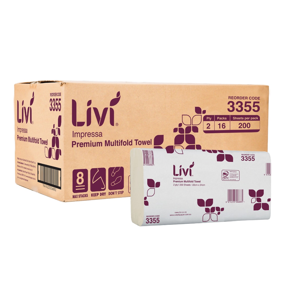 Livi Impressa 2ply Premium Multifold Paper Towel 200 Sheets (Case of 16 Packs)