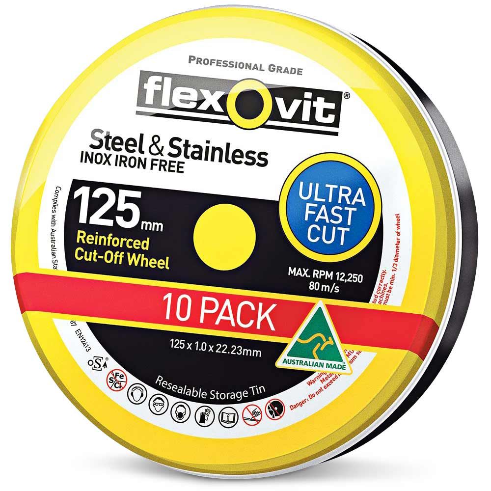 Flexovit Mega-Line Type 41 Cut-Off Wheel 46 Grit 125x1x22.23mm Pack of 10 (Pack)