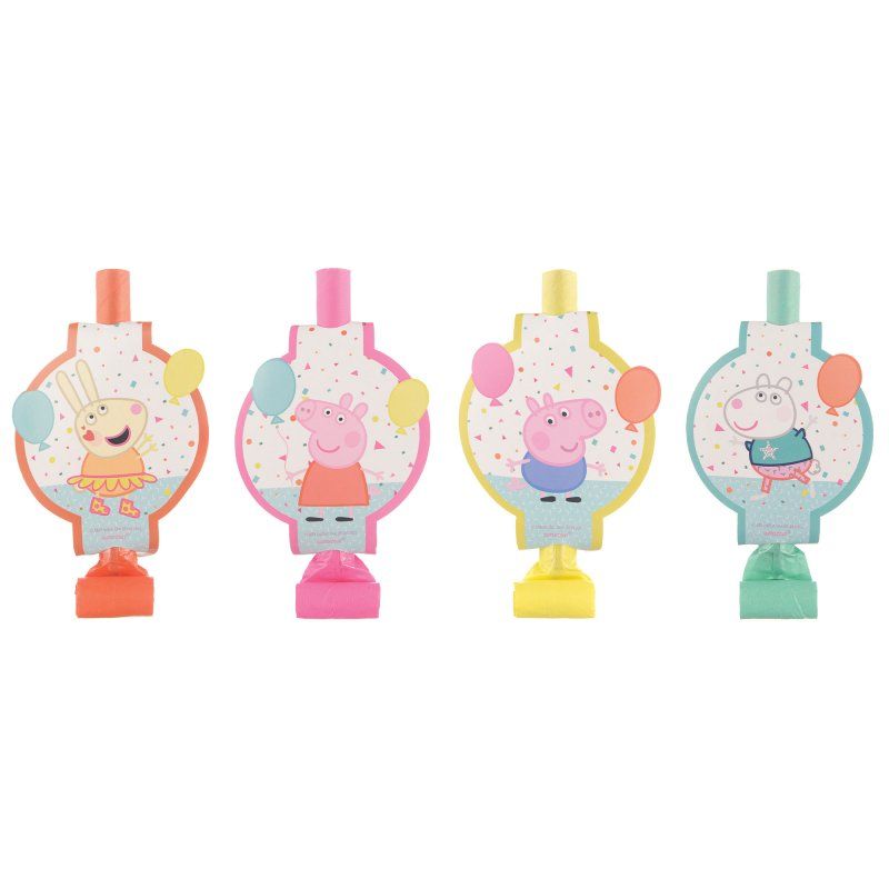 Pack of 8 vibrant Peppa Pig Confetti Party Blowouts, ideal for kids' parties and themed celebrations.