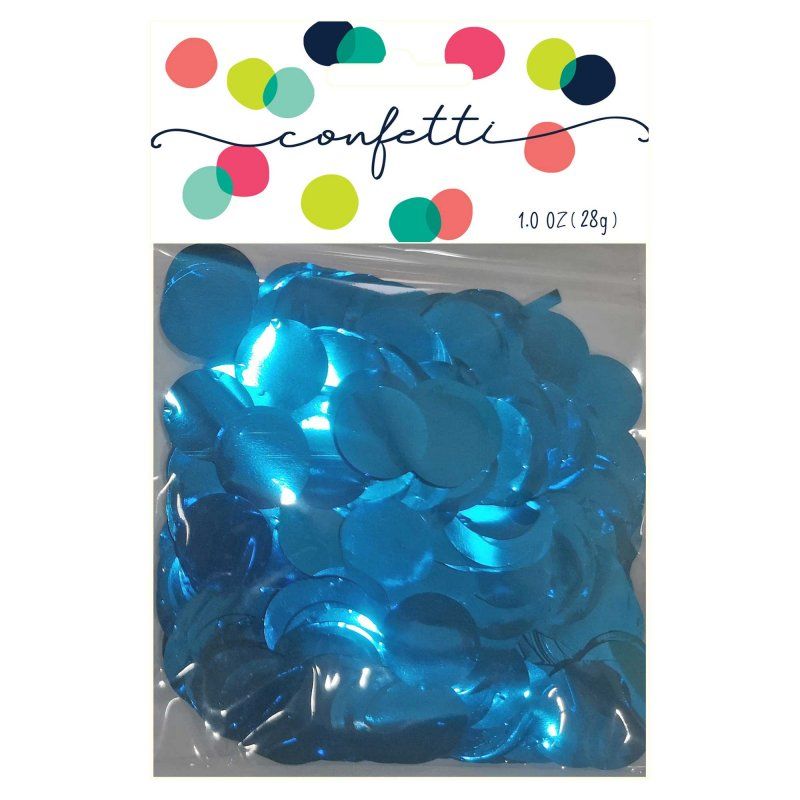 Metallic Caribbean Blue confetti circles, 2cm, 28g pack, perfect for adding glamour to parties and events.