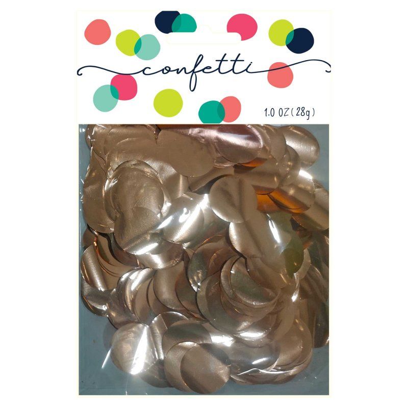 Metallic rose gold confetti circles, 2cm, 28g, perfect for elegant celebrations and party decorations.