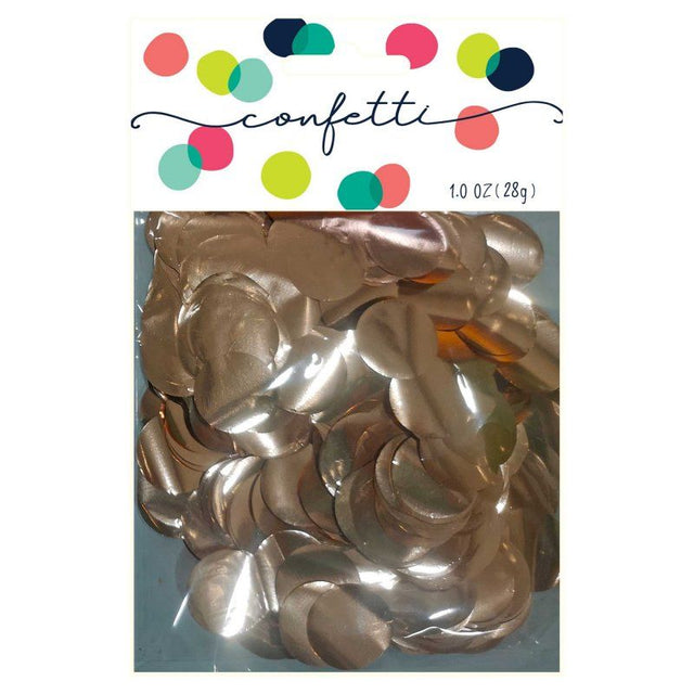 Metallic rose gold confetti circles, 2cm, 28g, perfect for elegant celebrations and party decorations.