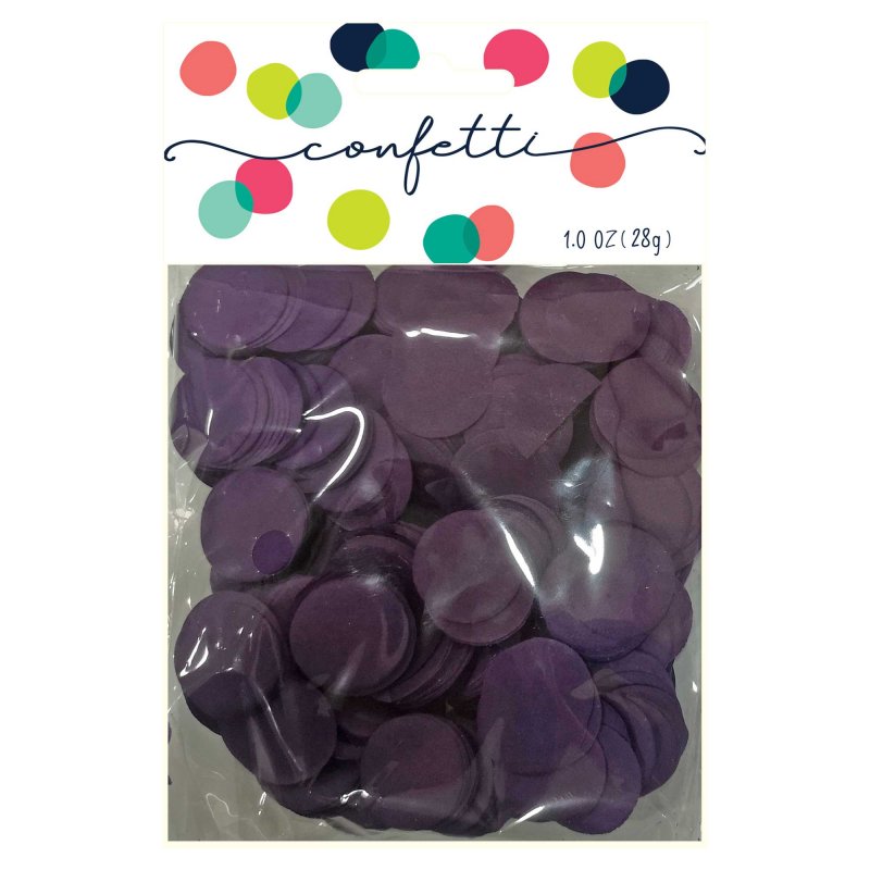 Purple paper confetti circles in a 28g pack, perfect for adding vibrant decor to celebrations and events.