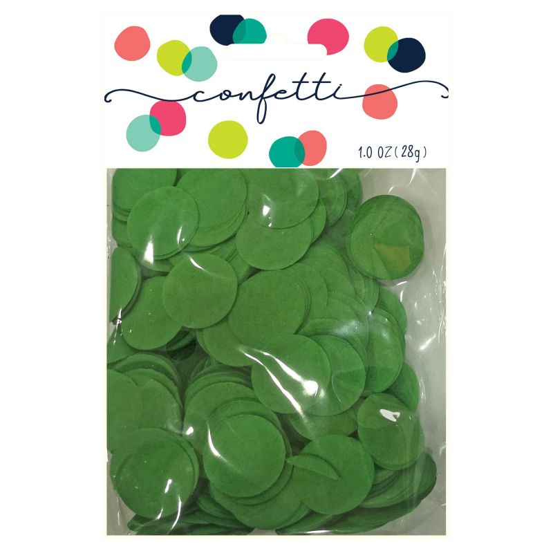 Dark green 2cm tissue paper confetti circles, perfect for elegant party decorations and eco-friendly celebrations.
