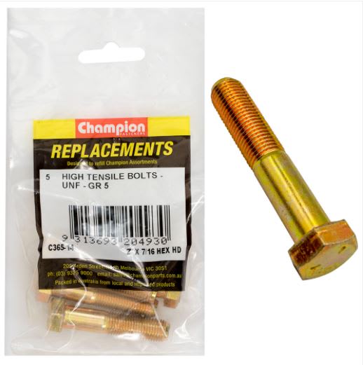 7/16" x 2" UNF Bolt 5pk