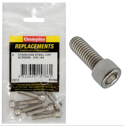 M8 x 35mm Socket Cap Screw 316/A4 -6pk (Packet)