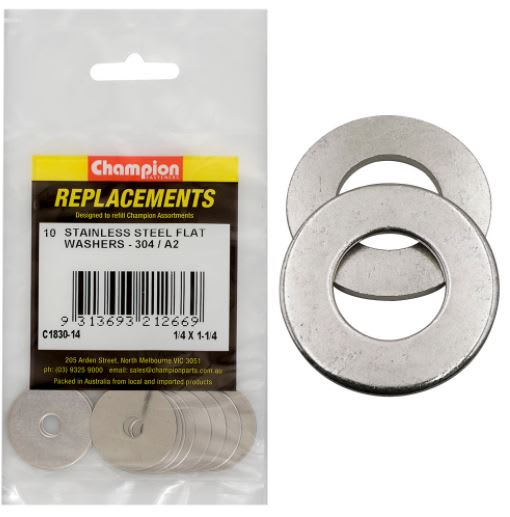 1/4" x 1-1/4" Stainless Flat Washer 304/A2 -10pk (Packet)