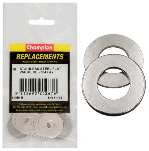 5/16" x 1-1/4" Stainless Flat Washer 304/A2 -10pk (Packet)