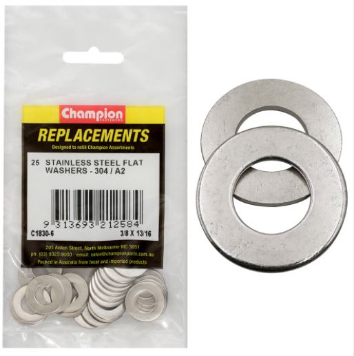 3/8" x 13/16" Stainless Flat Washer 304/A2 -25pk (Packet)