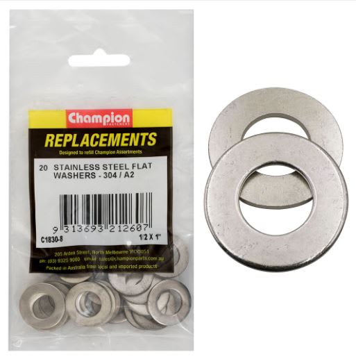 1/2" x 1" Stainless Flat Washer 304/A2 -20pk (Packet)