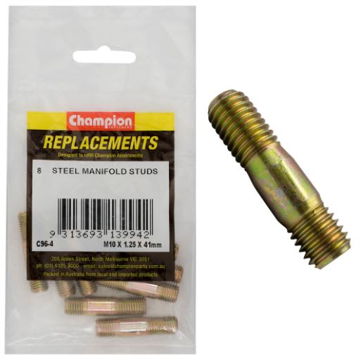 M10 x 41mm x 1.25mm Steel Manifold Stud -8pk (Packet)