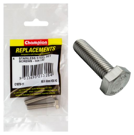 M8 x 40mm Stainless Set Screw 304/A2-4pk