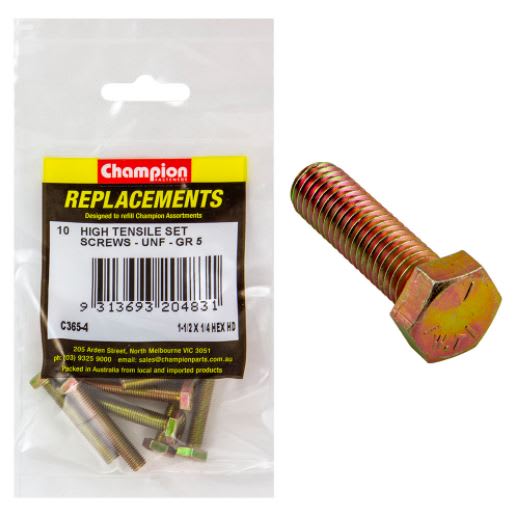 1/4" x 1-1/2" UNF Set Screw -Gr5-10pk