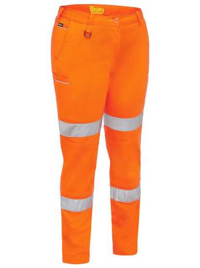 Bisley, Women's Taped Stretch Cotton Pant (Pair) - Orange - Size: 2