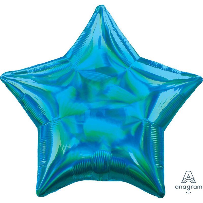 Balloon - 45cm Standard Holographic Iridescent Cyan Star