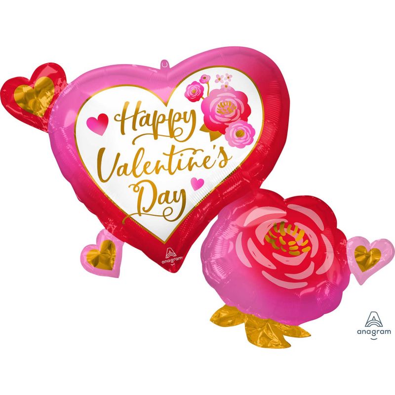 Supershape XL heart and roses balloon, 81cm x 68cm, perfect for Valentine's celebrations and romantic gifts.
