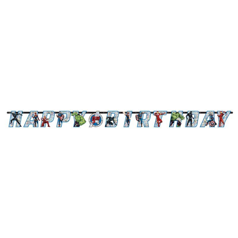 Vibrant Marvel Avengers birthday banners featuring Iron Man, Hulk, Thor, and Captain America for festive celebrations.