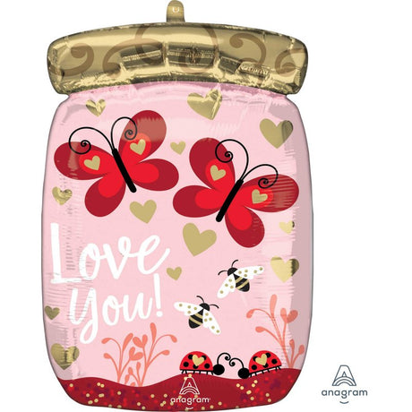 Vibrant 43cm foil balloon featuring love bugs and butterflies, perfect for parties and celebrations.