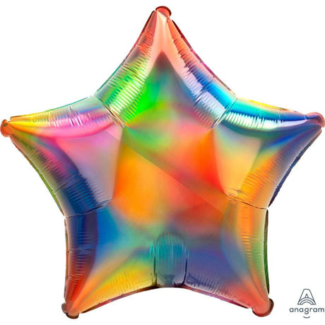 45cm holographic iridescent rainbow star foil balloon, perfect for festive celebrations and party decor.