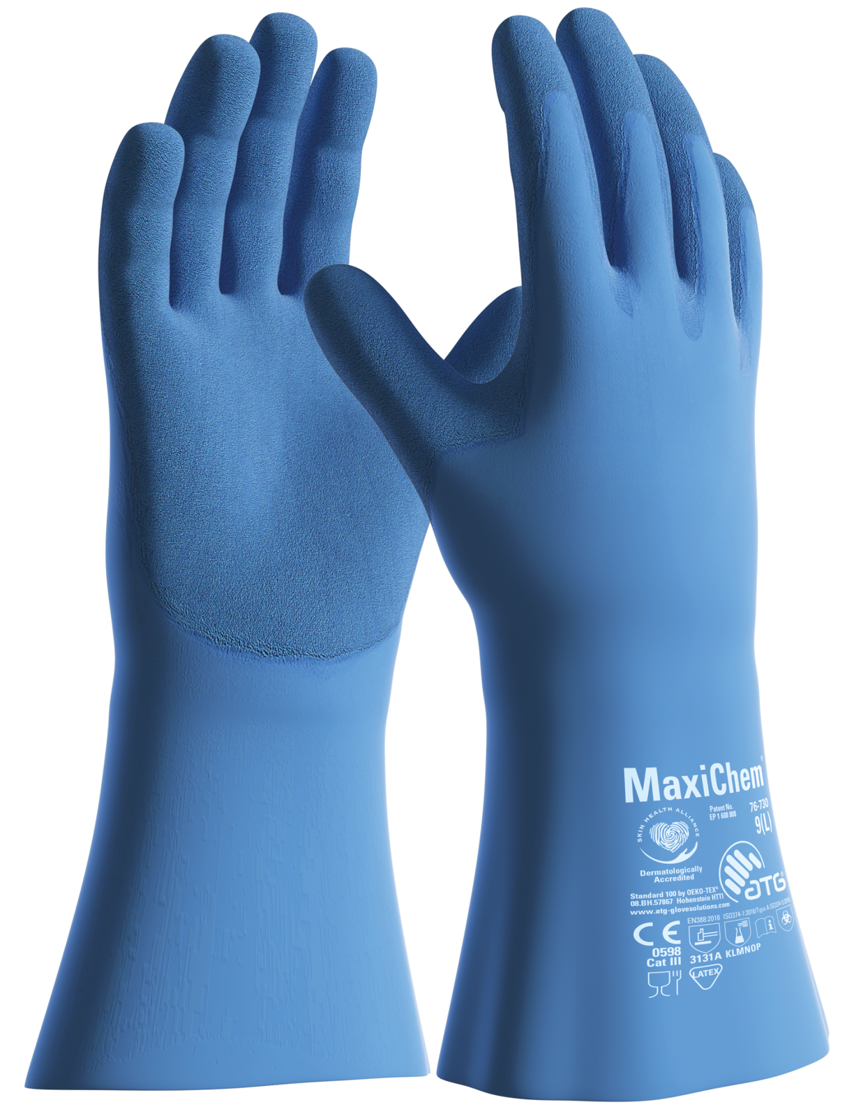 ATG MaxiChem TRItech Latex 76-730 Std Gloves (Pair) - Blue - 08