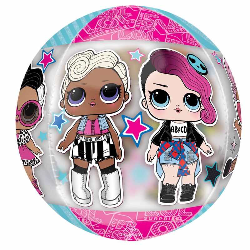 Colorful 38cm x 40cm self-sealing foil balloon featuring LOL Surprise characters, perfect for glamorous celebrations.