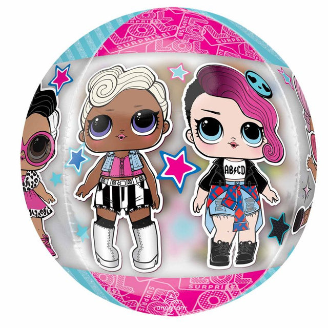 Colorful 38cm x 40cm self-sealing foil balloon featuring LOL Surprise characters, perfect for glamorous celebrations.